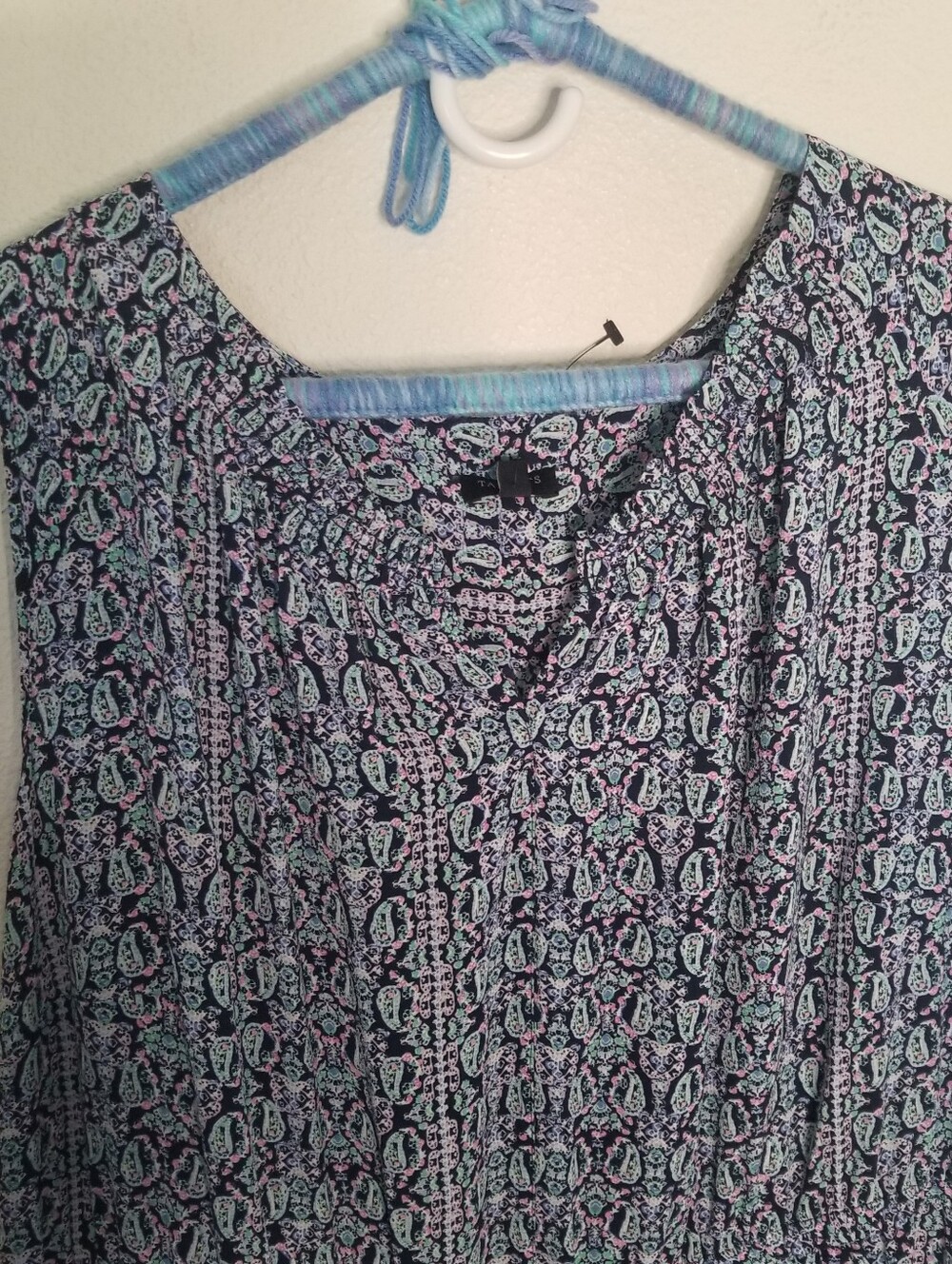 NEW Talbots Woman 16 Sleeveless Dress Lined Skirt Blue Pink Paisly Print Flounce - Picture 5 of 9
